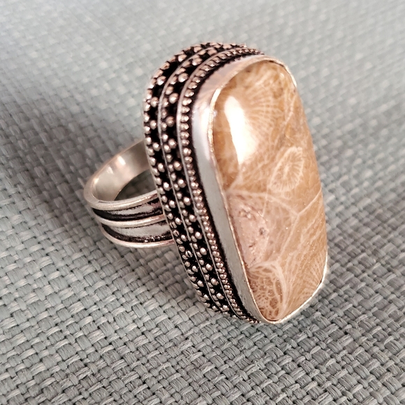 New Fossil Coral 925 Silver Ring. - Picture 3 of 12
